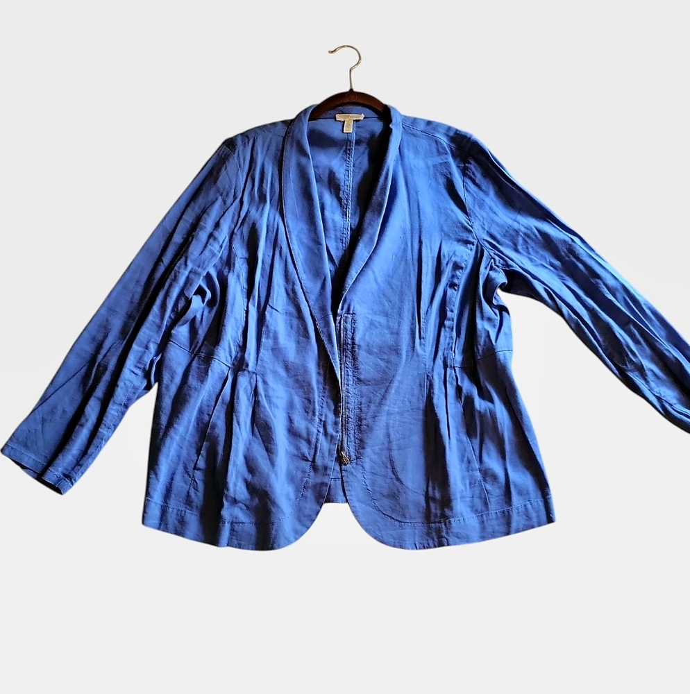 Eileen Fischer zip front organic linen jacket in 2X